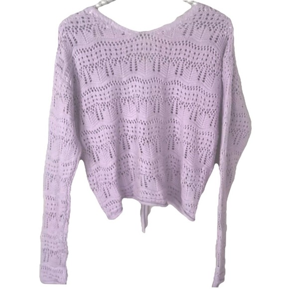 Jessica Simpson Crochet Sweater Women S Knit Cinch Cropped Purple Boho Fairy Y2K - Picture 2 of 8